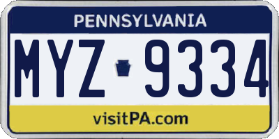 PA license plate MYZ9334