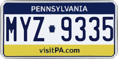 PA license plate MYZ9335