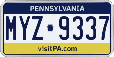 PA license plate MYZ9337
