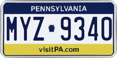 PA license plate MYZ9340