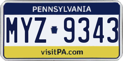PA license plate MYZ9343