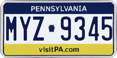 PA license plate MYZ9345