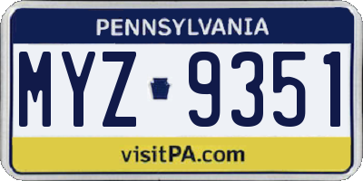PA license plate MYZ9351