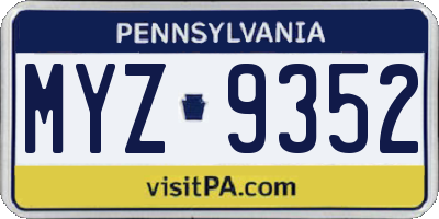 PA license plate MYZ9352