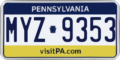 PA license plate MYZ9353