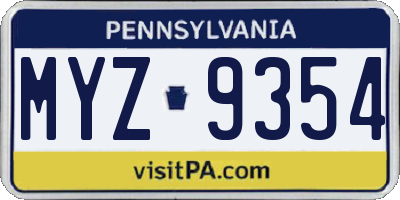 PA license plate MYZ9354