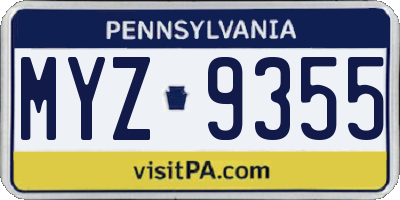 PA license plate MYZ9355