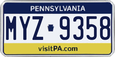 PA license plate MYZ9358