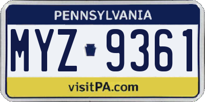 PA license plate MYZ9361