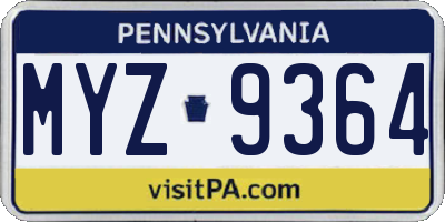 PA license plate MYZ9364