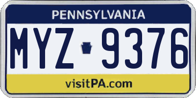 PA license plate MYZ9376