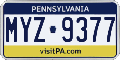 PA license plate MYZ9377