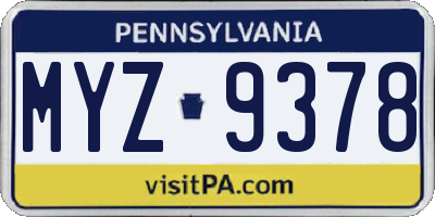 PA license plate MYZ9378