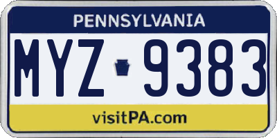 PA license plate MYZ9383