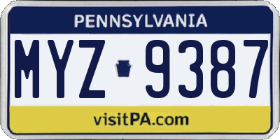 PA license plate MYZ9387
