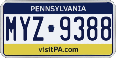 PA license plate MYZ9388