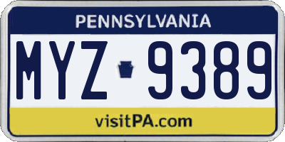 PA license plate MYZ9389