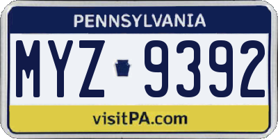 PA license plate MYZ9392