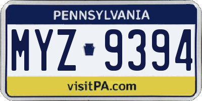PA license plate MYZ9394