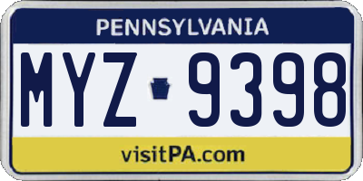 PA license plate MYZ9398