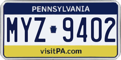 PA license plate MYZ9402