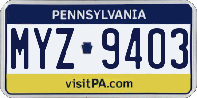 PA license plate MYZ9403