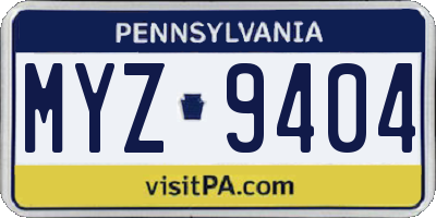 PA license plate MYZ9404