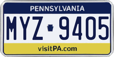 PA license plate MYZ9405