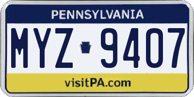 PA license plate MYZ9407