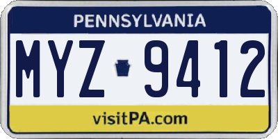 PA license plate MYZ9412