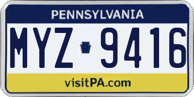 PA license plate MYZ9416