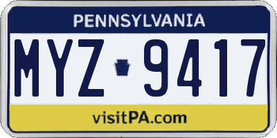 PA license plate MYZ9417