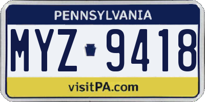 PA license plate MYZ9418