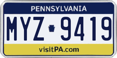 PA license plate MYZ9419