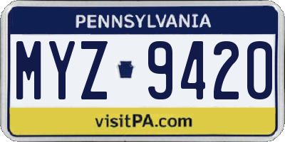 PA license plate MYZ9420