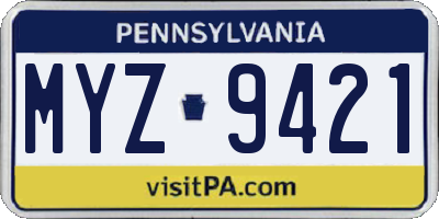 PA license plate MYZ9421