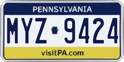PA license plate MYZ9424