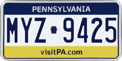 PA license plate MYZ9425