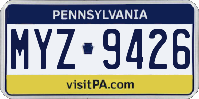 PA license plate MYZ9426