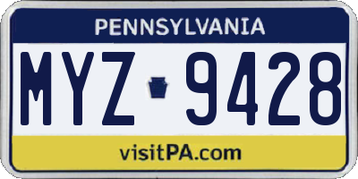 PA license plate MYZ9428