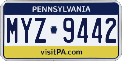 PA license plate MYZ9442