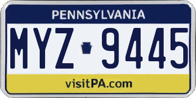 PA license plate MYZ9445