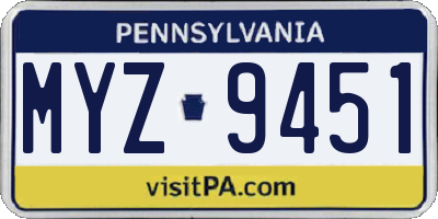 PA license plate MYZ9451