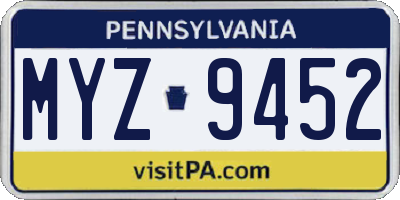 PA license plate MYZ9452