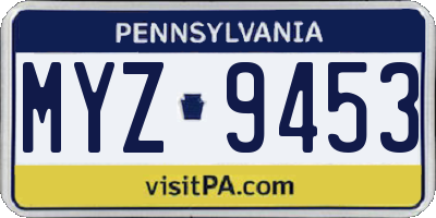 PA license plate MYZ9453