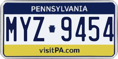 PA license plate MYZ9454