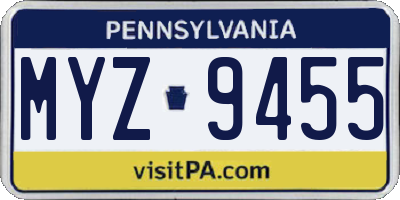 PA license plate MYZ9455