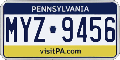 PA license plate MYZ9456