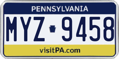 PA license plate MYZ9458