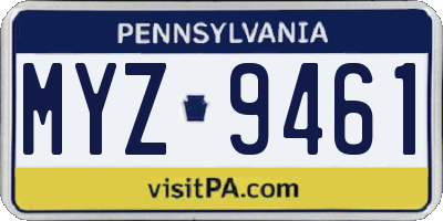 PA license plate MYZ9461
